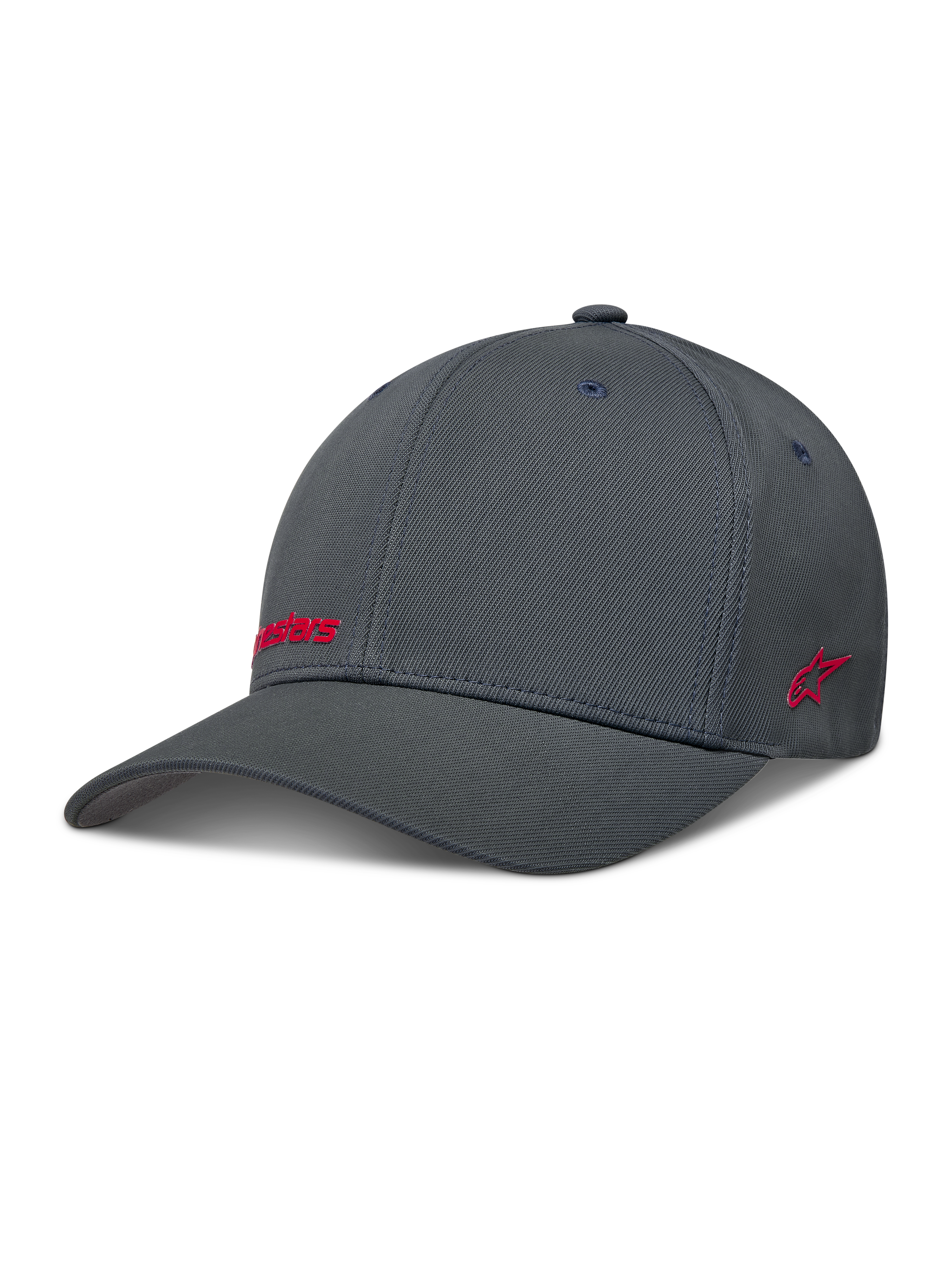 Alpinestars Points Chapéu, boné flex-back cinzento escuro em nylon tactel com logótipos HD vermelhos.