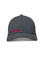 Alpinestars Points Chapéu, boné de estilo baseball em nylon tactel, cinzento escuro com logótipo frontal vermelho em impressão HD, sportswear casual.