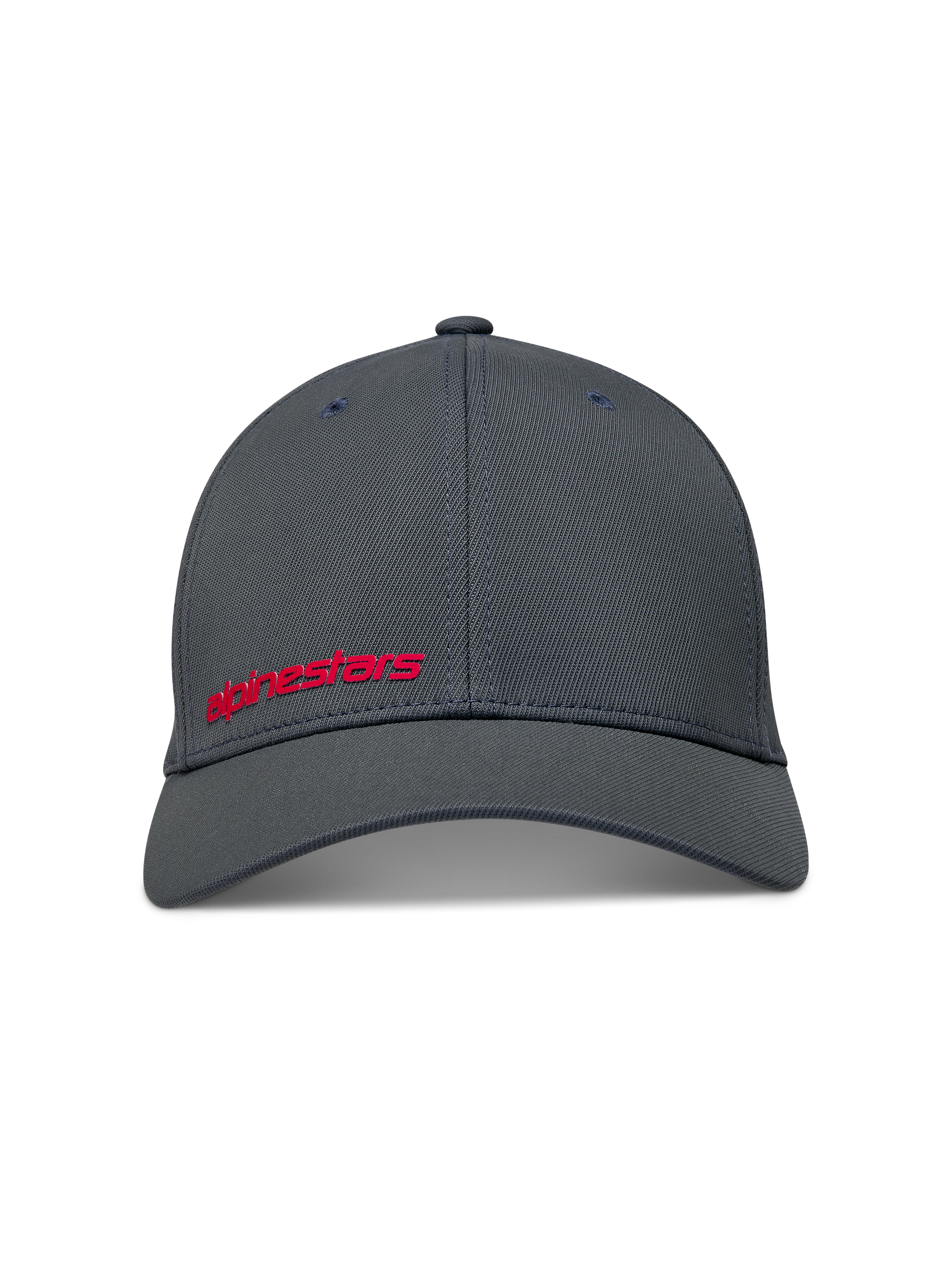 Alpinestars Points Chapéu, boné de estilo baseball em nylon tactel, cinzento escuro com logótipo frontal vermelho em impressão HD, sportswear casual.
