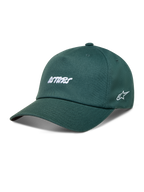 Alpinestars Explorer Strapback Chapéu, boné de sarja verde com bordados Astars brancos e aba curva, sportswear.