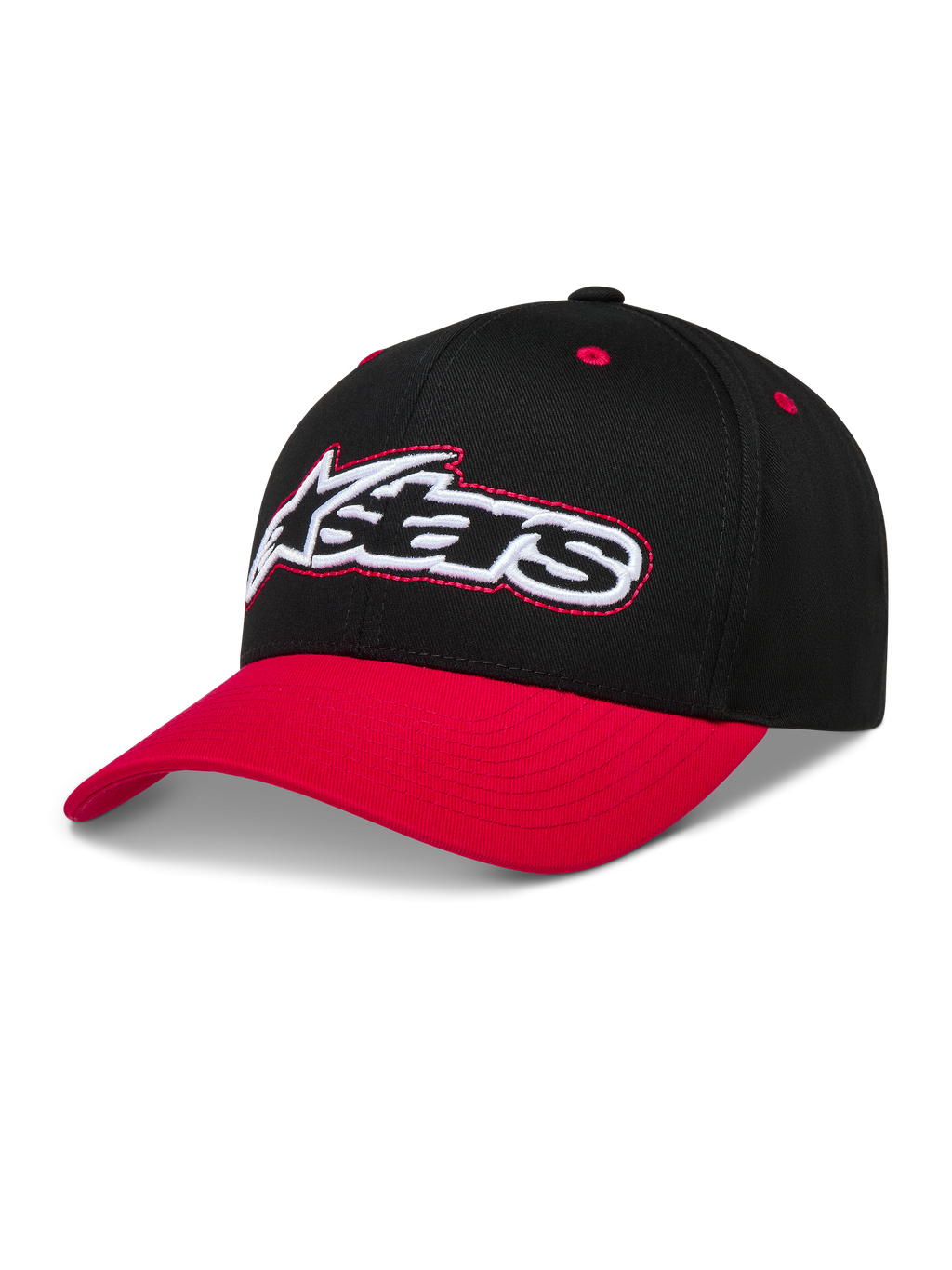 Alpinestars Retro Snapback Chapéu, boné de sportswear preto e vermelho com aba curva e logótipo Astars bordado.
