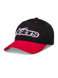 Alpinestars Retro Snapback Chapéu, boné de sportswear preto e vermelho com aba curva e logótipo Astars bordado.