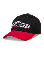 Alpinestars Retro Snapback Chapéu, boné de sportswear preto e vermelho com aba curva e logótipo Astars bordado.
