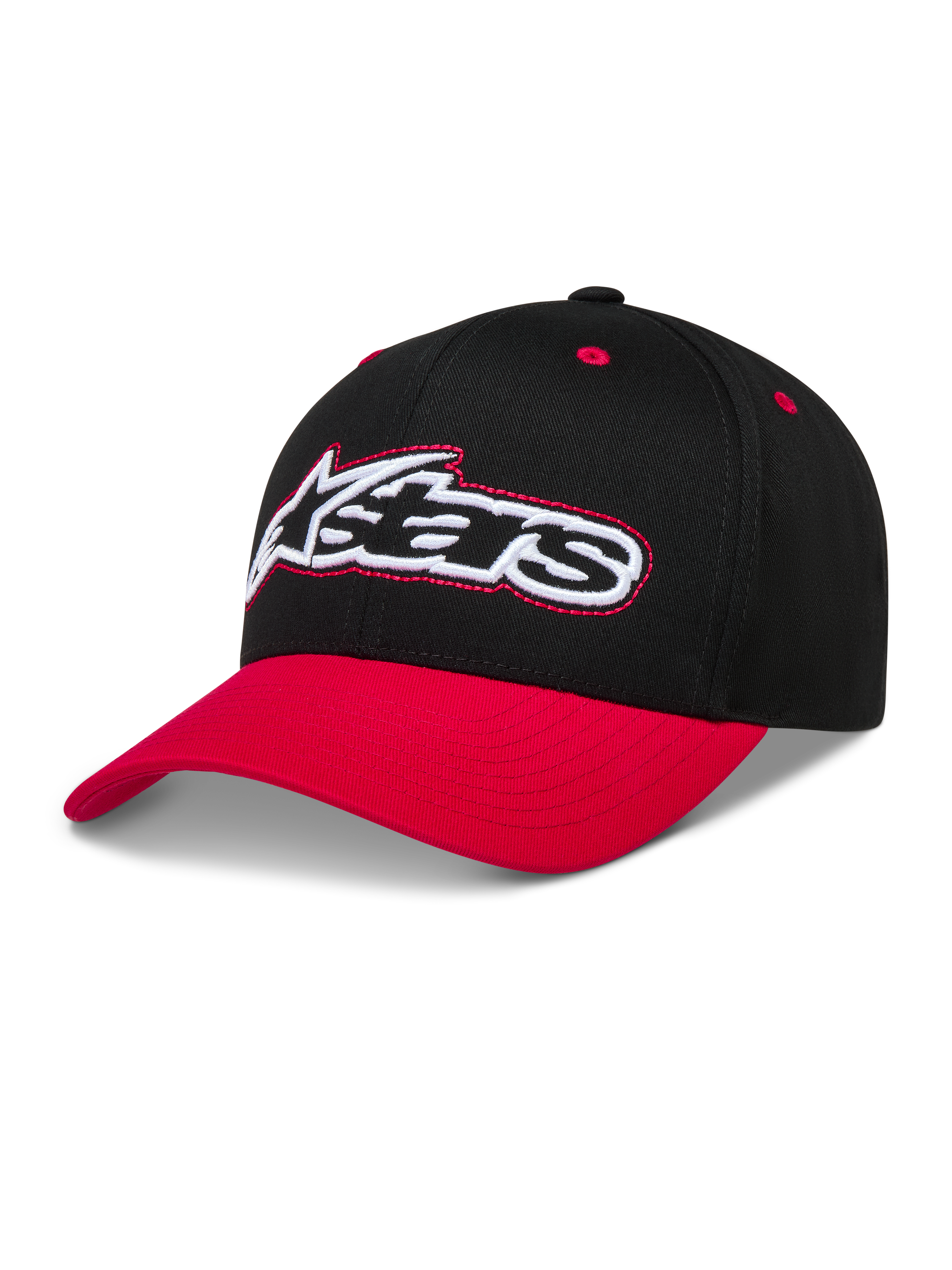 Alpinestars Retro Snapback Chapéu, boné de sportswear preto e vermelho com aba curva e logótipo Astars bordado.
