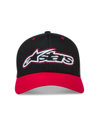 Alpinestars Retro Snapback Chapéu, boné de aba curva preto e vermelho com logótipo Astars bordado e fecho snapback.
