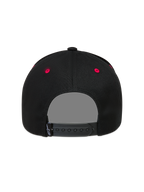 Alpinestars Retro Snapback Chapéu, boné preto e vermelho, vista traseira com fecho snapback ajustável e ilhós vermelhos.
