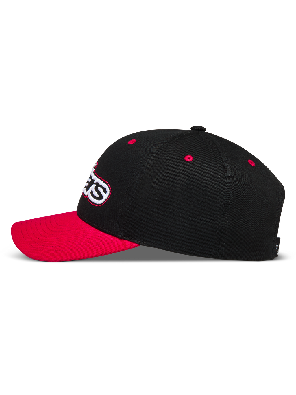Alpinestars Retro Snapback Chapéu, boné de sportswear preto e vermelho com aba curva e coroa estruturada em sarja.
