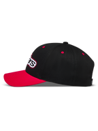 Alpinestars Retro Snapback Chapéu, boné de sportswear preto e vermelho com aba curva e coroa estruturada em sarja.