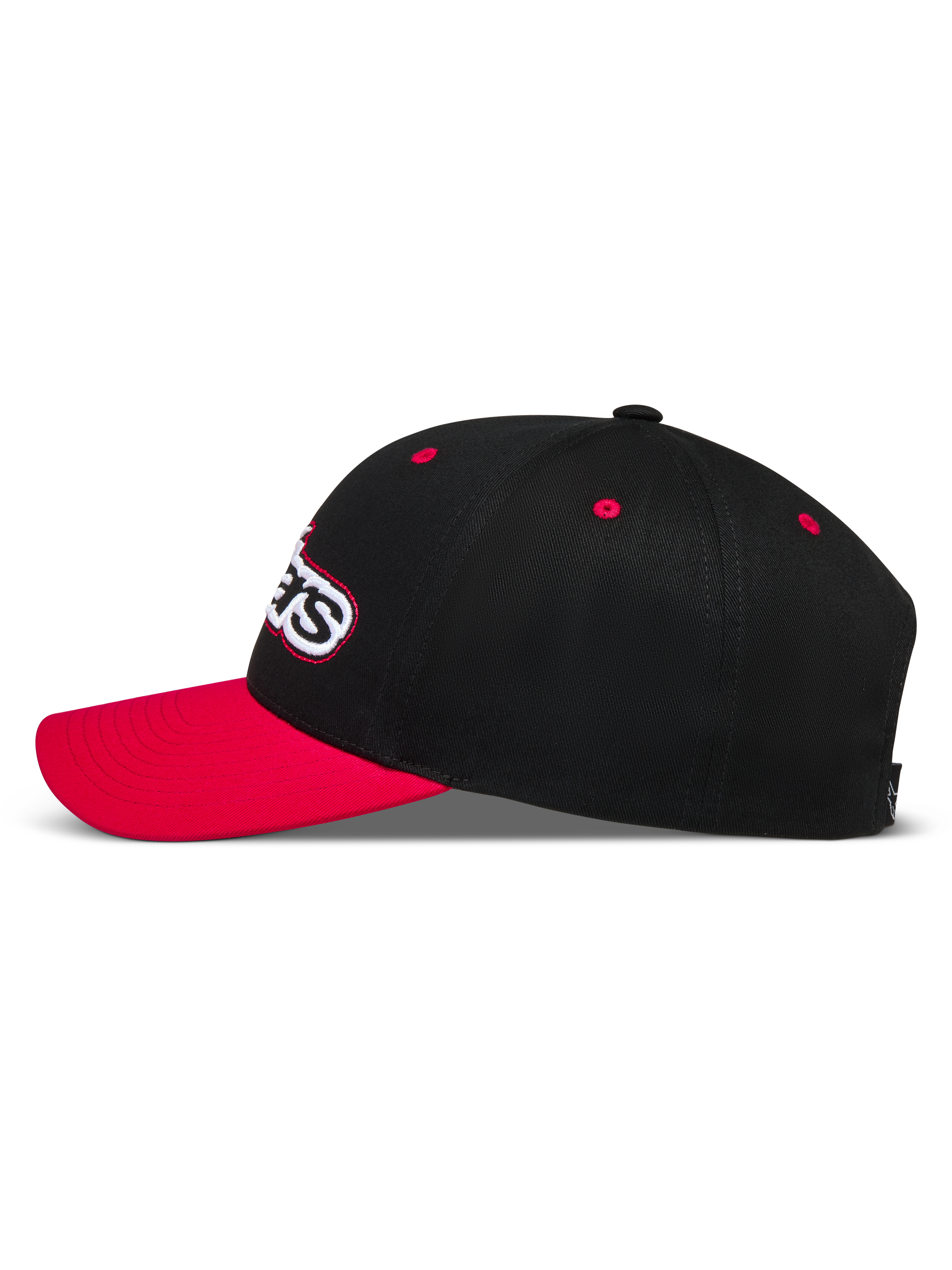 Alpinestars Retro Snapback Chapéu, boné de sportswear preto e vermelho com aba curva e coroa estruturada em sarja.