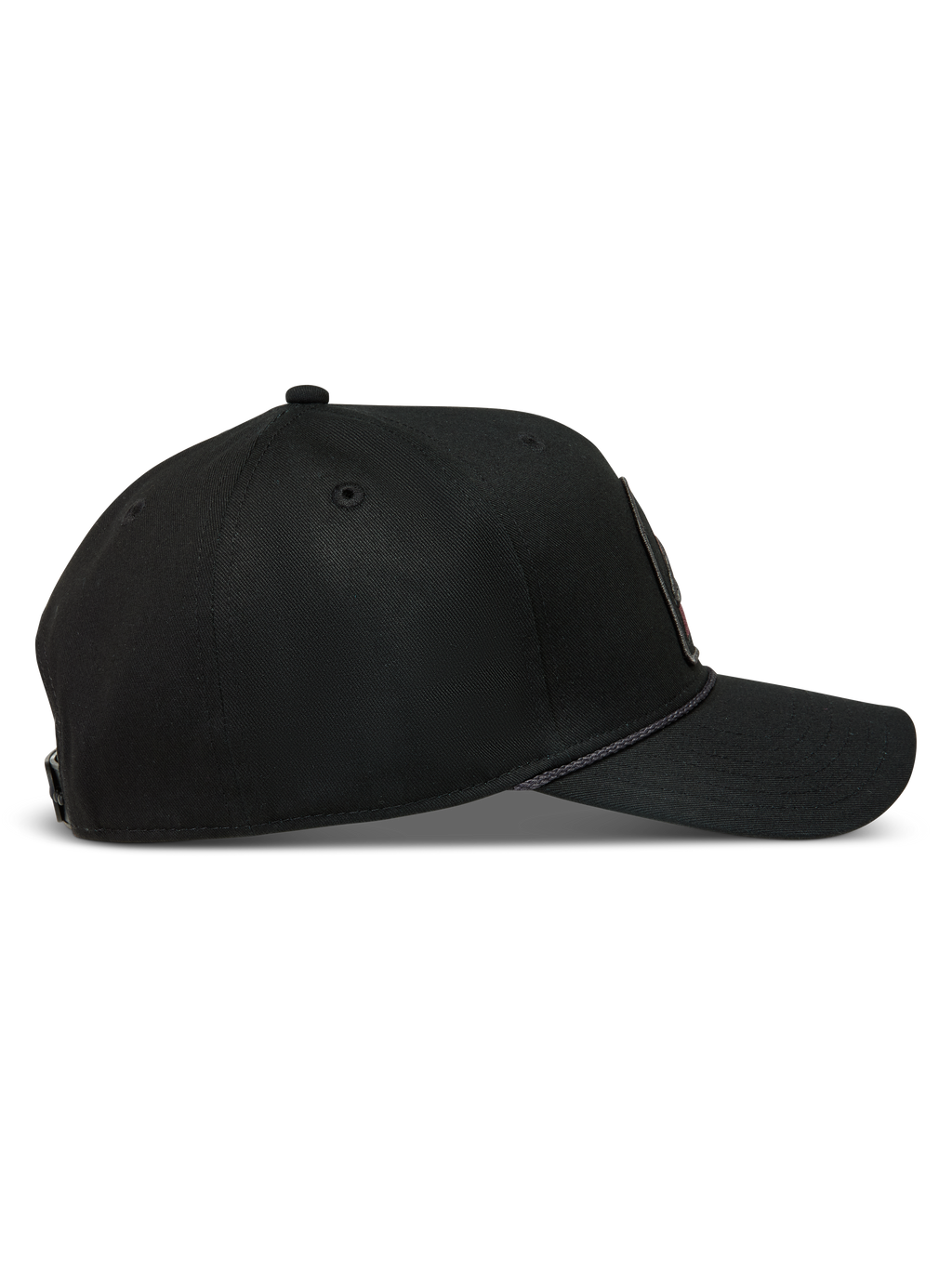 Alpinestars Acme Snapback, boné de sarja preto com aba curva, coroa estruturada e acabamento em corda.