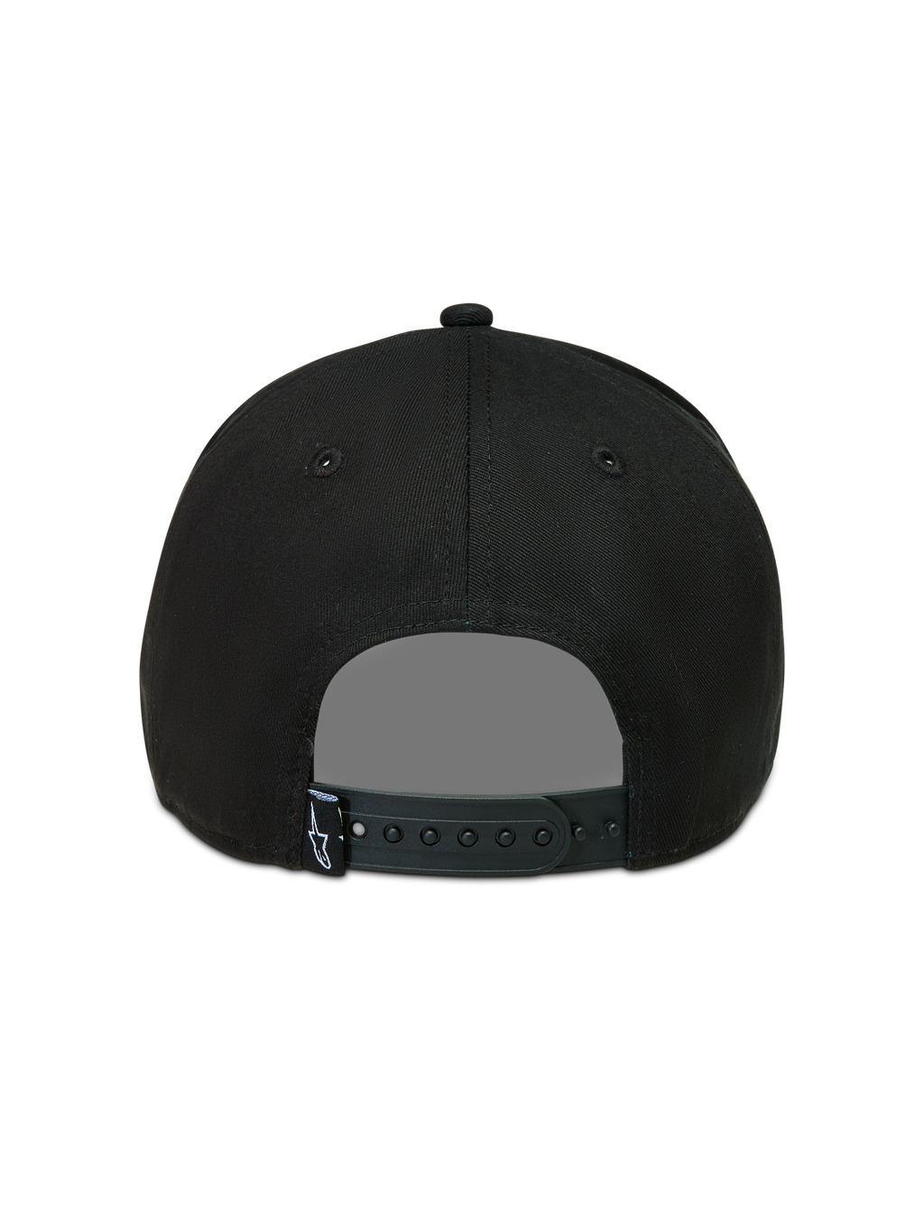 Alpinestars Acme Snapback, boné de sportswear, preto, vista traseira com fecho ajustável e etiqueta com logótipo.