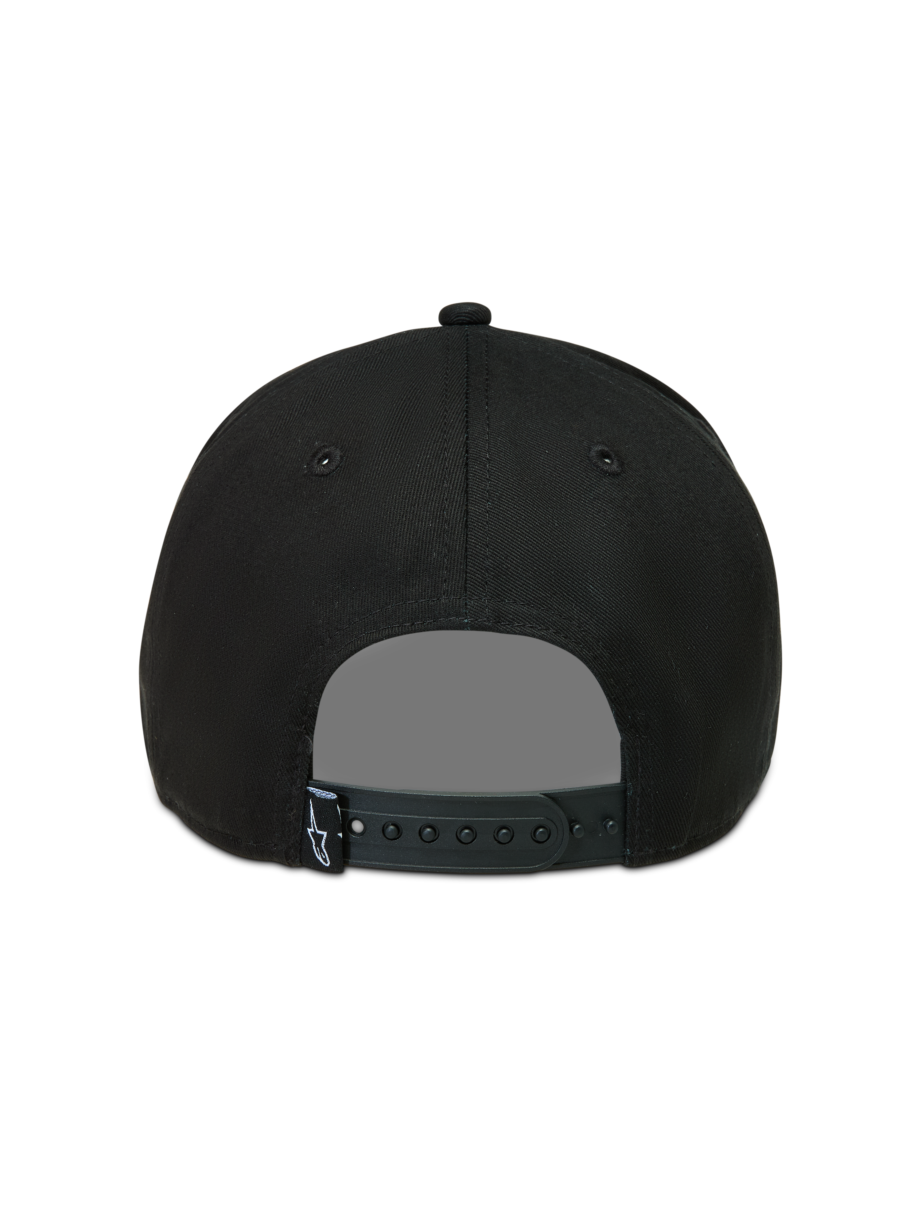 Alpinestars Acme Snapback, boné de sportswear, preto, vista traseira com fecho ajustável e etiqueta com logótipo.