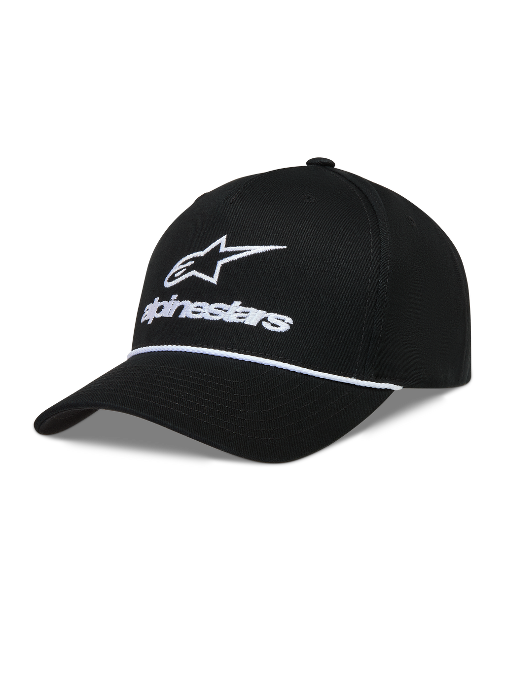 Alpinestars Combo Logo Snapback, boné de sportswear preto e branco em sarja com aba curva e logótipo bordado.
