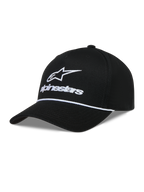 Alpinestars Combo Logo Snapback, boné de sportswear preto e branco em sarja com aba curva e logótipo bordado.