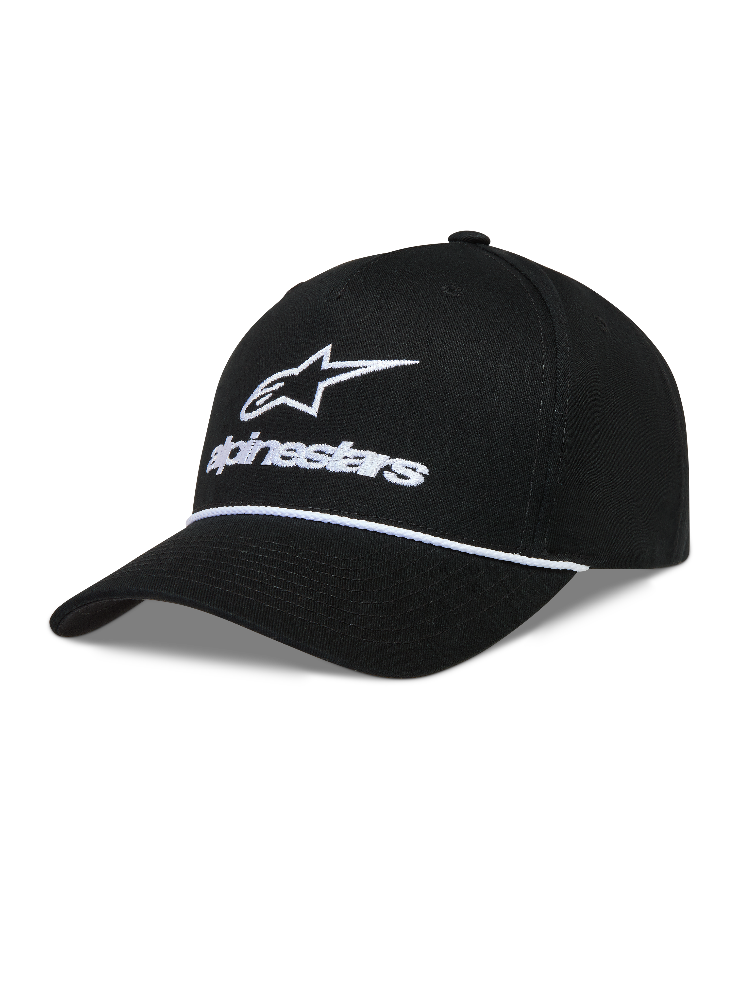Alpinestars Combo Logo Snapback, boné de sportswear preto e branco em sarja com aba curva e logótipo bordado.
