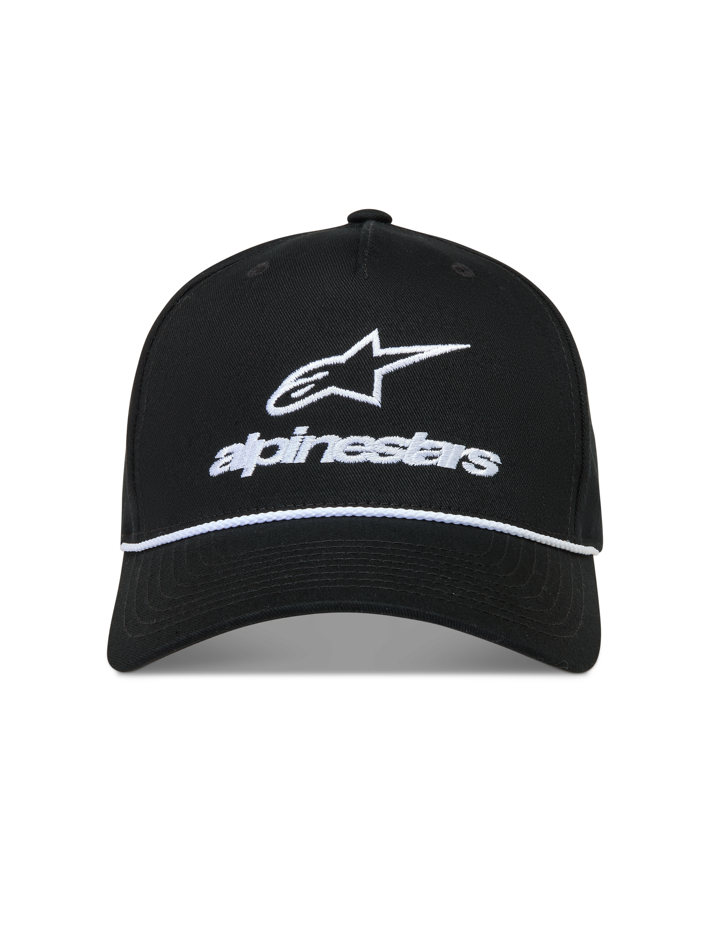 Alpinestars Combo Logo Snapback, boné de sportswear preto com logótipo Astars bordado e detalhe de cordão branco.