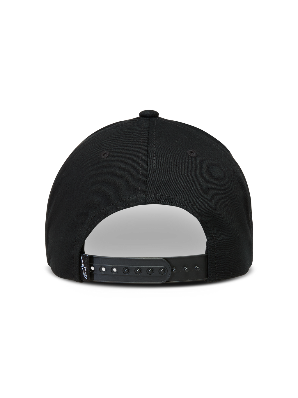 Alpinestars Combo Logo Snapback Chapéu, boné preto, vista traseira com fecho snapback ajustável e etiqueta de logótipo.