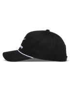 Alpinestars Combo Logo Snapback Chapéu, boné preto de aba curva com detalhe de corda branca e coroa estruturada.