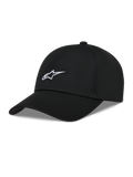 Alpinestars Dylan Dad Chapéu, boné casual de sarja preto com logótipo Astars bordado a branco e aba curva.