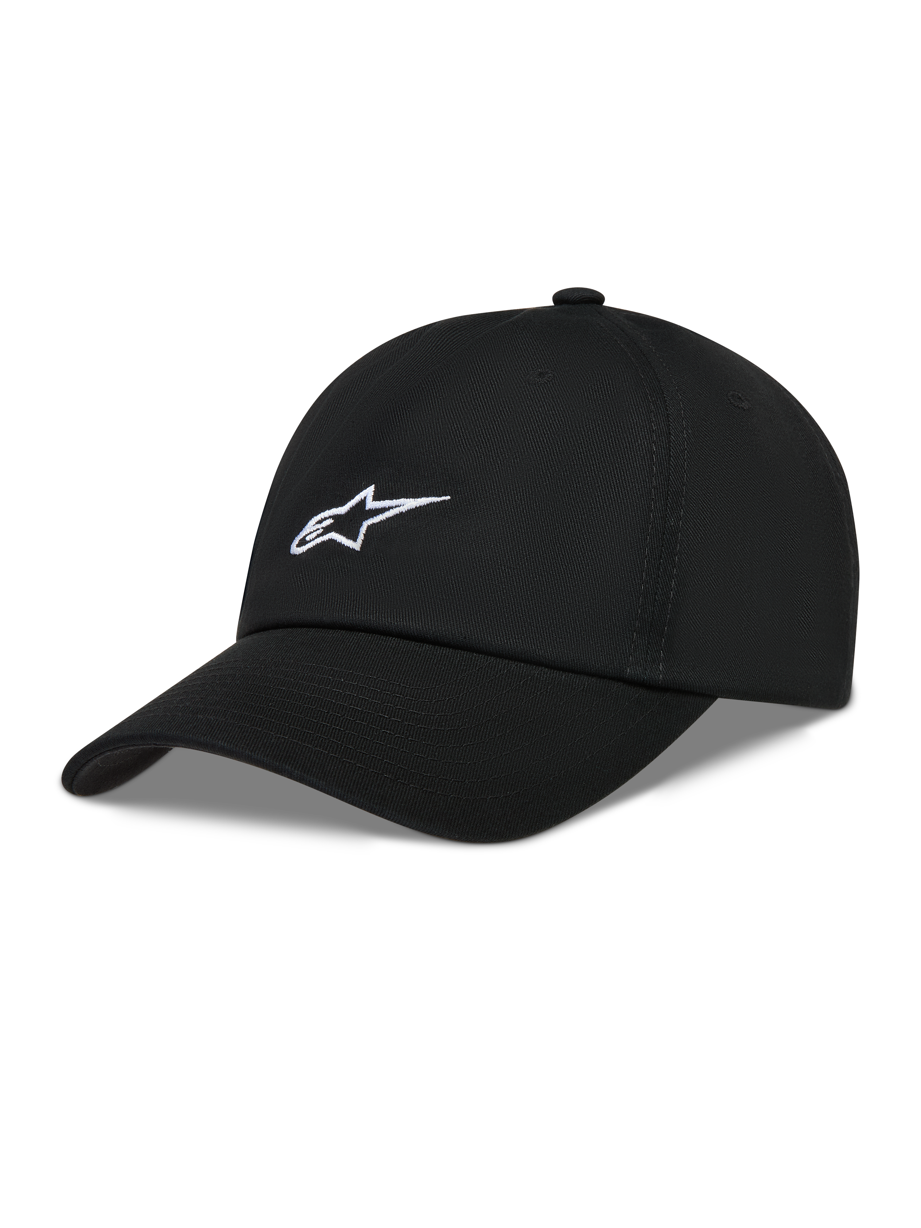 Alpinestars Dylan Dad Chapéu, boné casual de sarja preto com logótipo Astars bordado a branco e aba curva.