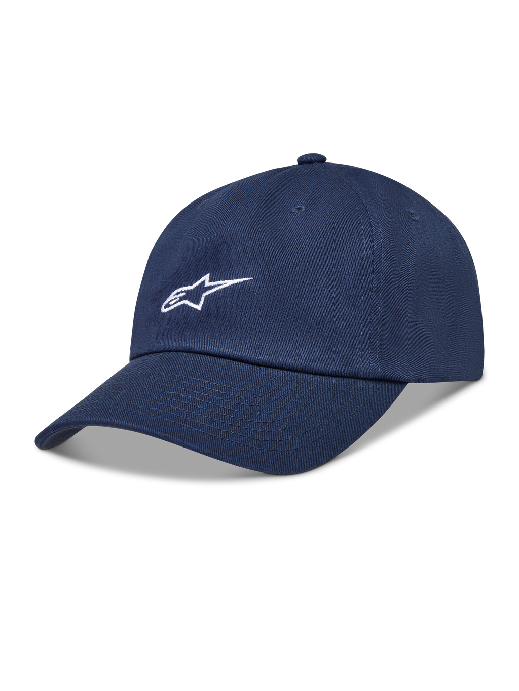 Alpinestars Dylan Dad Hat, Navy blue sportswear cap in twill fabric with a white Astars logo and curved bill.