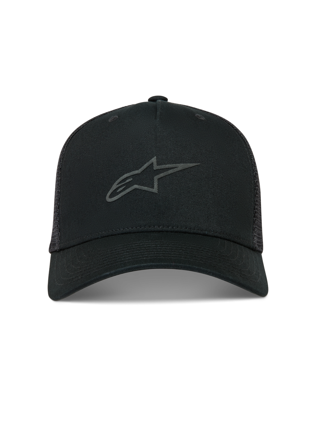 Alpinestars Augment, boné trucker preto com aba curva e logótipo Astars frontal em relevo.