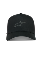 Alpinestars Augment, boné trucker preto com aba curva e logótipo Astars frontal em relevo.