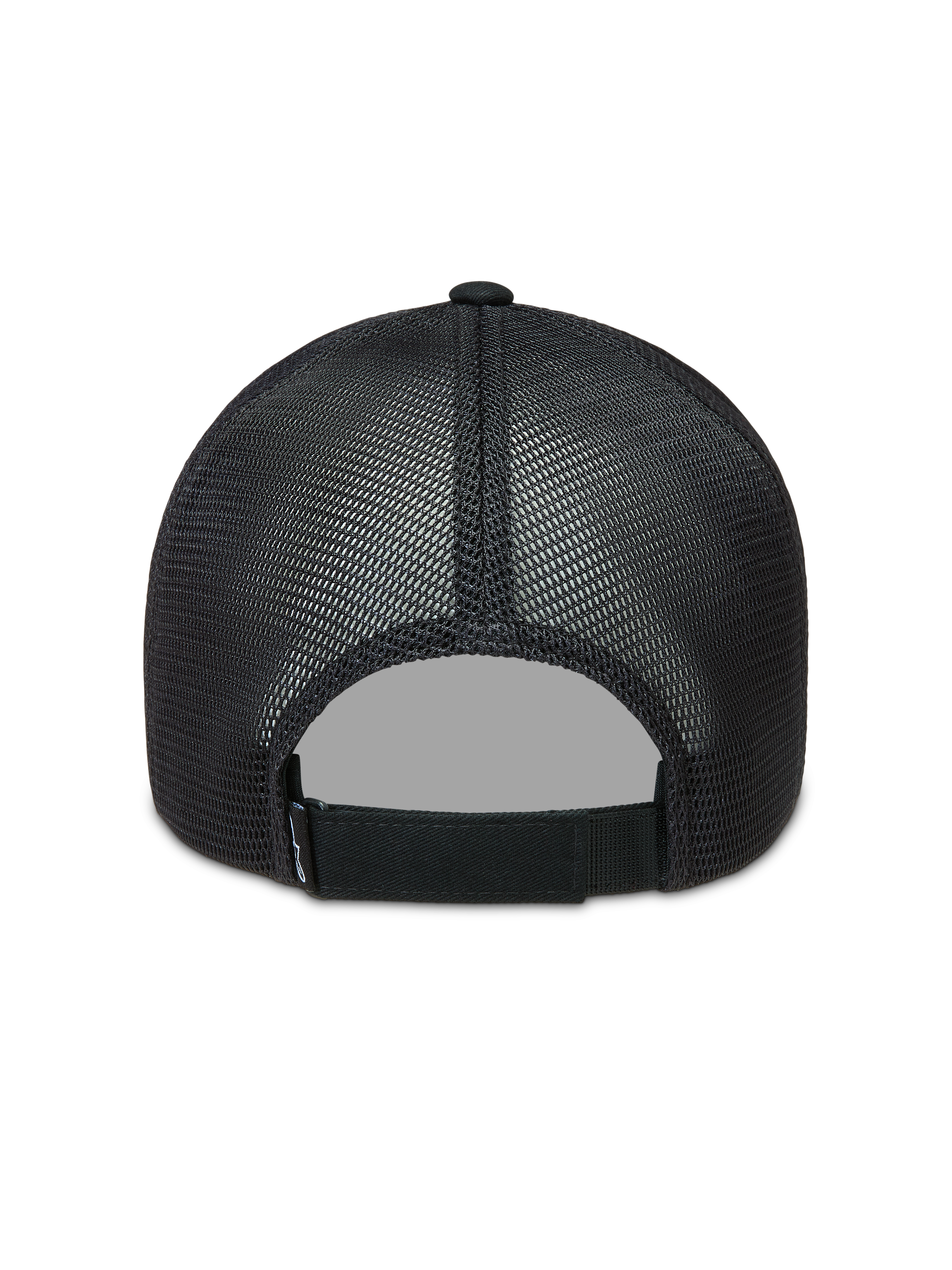 Alpinestars Augment Boné trucker, vista traseira em malha preta com fecho ajustável, casual sportswear.