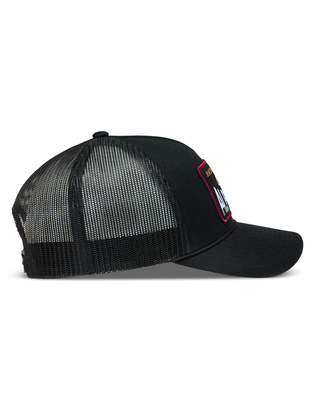 Alpinestars Hemmings boné trucker preto, vista lateral com frente em sarja e malha de poliéster, casual sportswear.