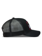 Alpinestars Hemmings boné trucker preto, vista lateral com frente em sarja e malha de poliéster, casual sportswear.