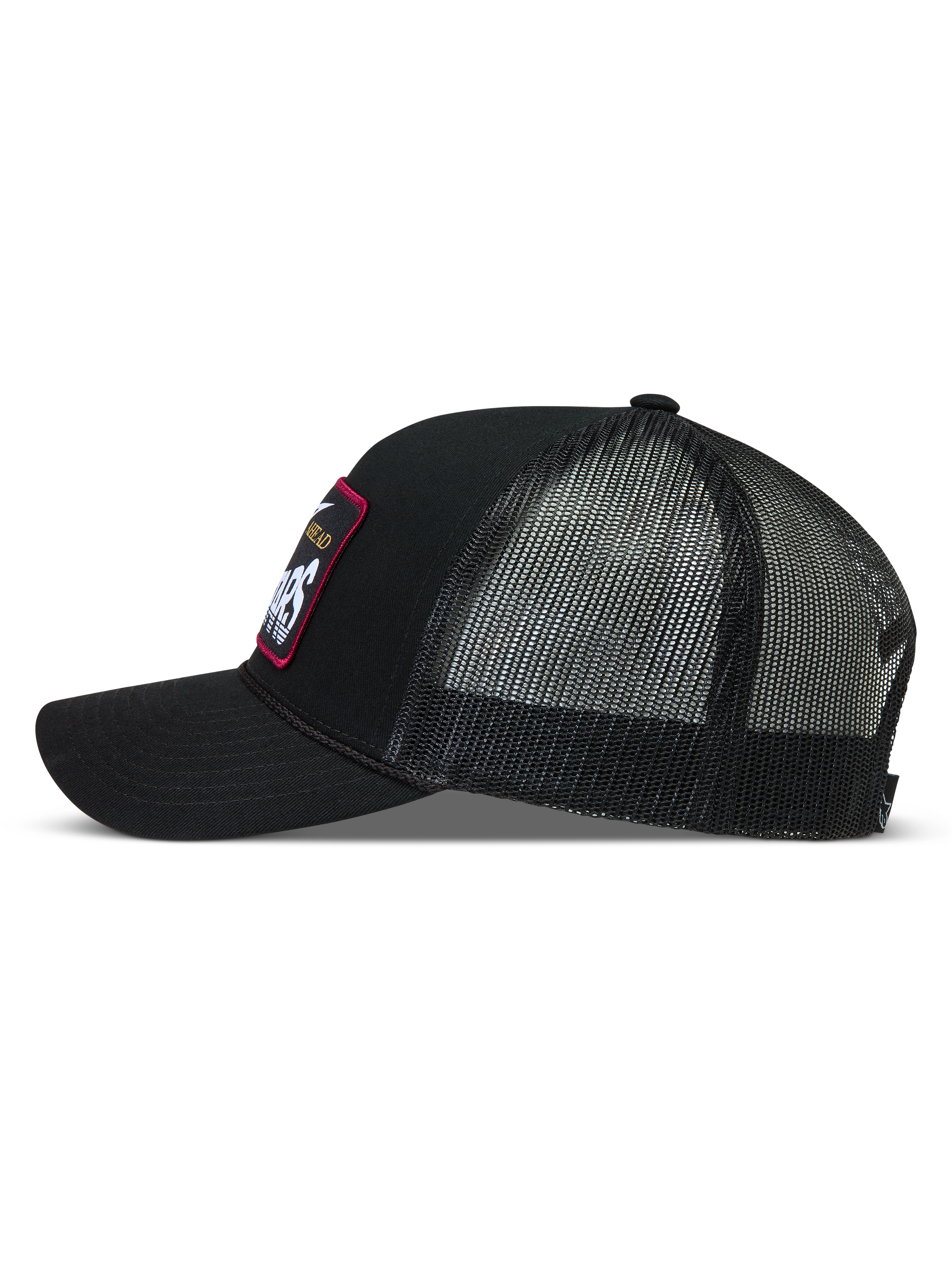 Alpinestars Hemmings Boné trucker, preto, em sarja e malha, perfil lateral com patch de logótipo tecido.
