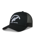 Alpinestars Baron Boné Trucker, boné preto com logótipo bordado branco, aba curva e malha respirável, casual sportswear.