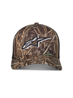 Alpinestars Thicket Realtree boné trucker camuflado e preto com logótipo Astars bordado a branco e malha traseira.