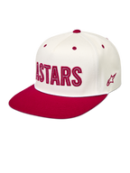 Alpinestars Stadium Snapback Chapéu, boné branco e vermelho com coroa estruturada, aba plana e logótipo Astars frontal.