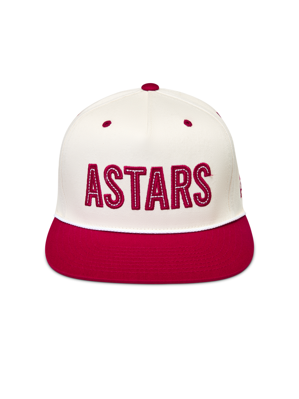 Alpinestars Stadium Snapback Chapéu, boné de aba plana branco e vermelho com aplique do logótipo Astars, moda desportiva.