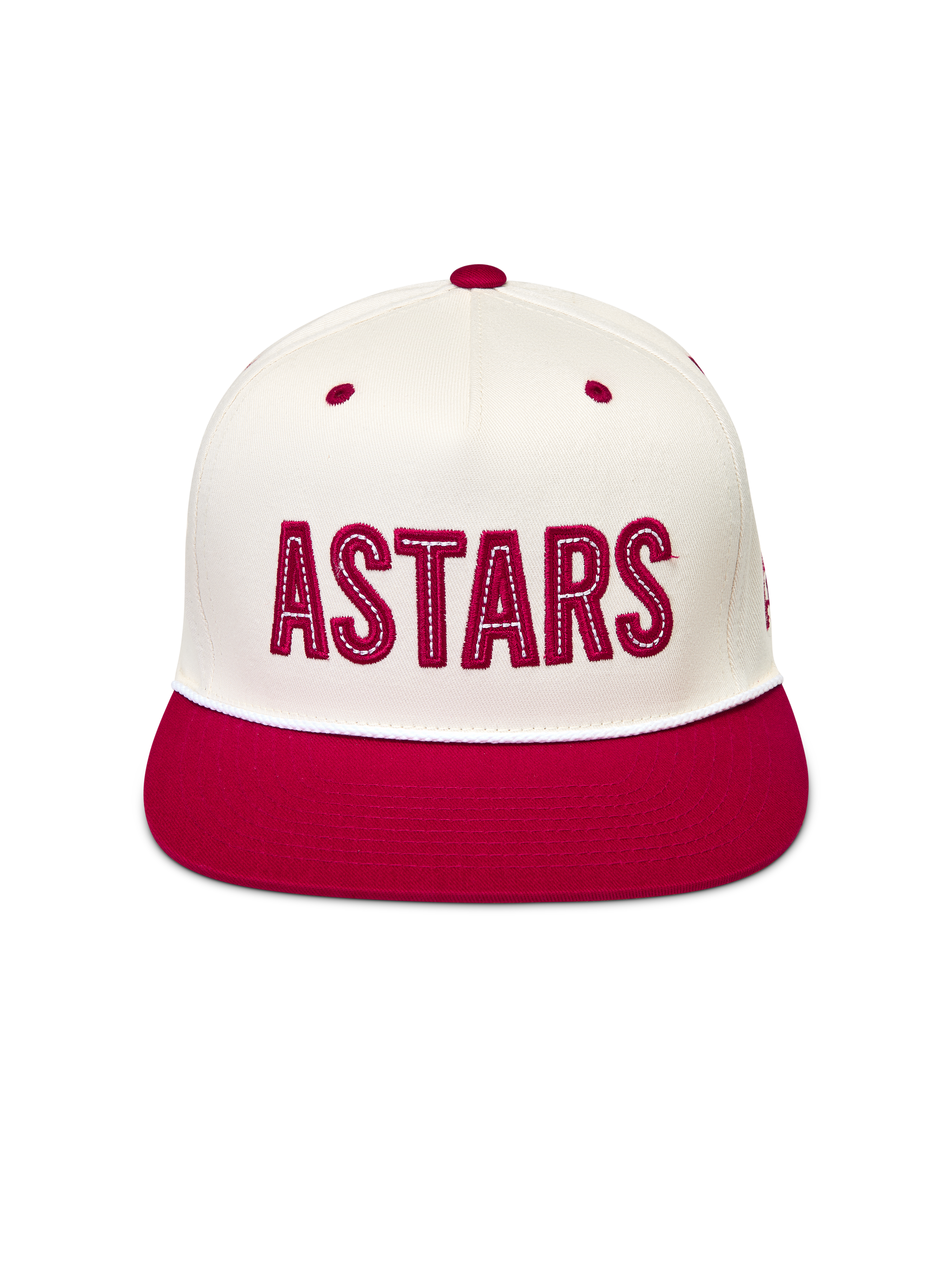 Alpinestars Stadium Snapback Chapéu, boné de aba plana branco e vermelho com aplique do logótipo Astars, moda desportiva.