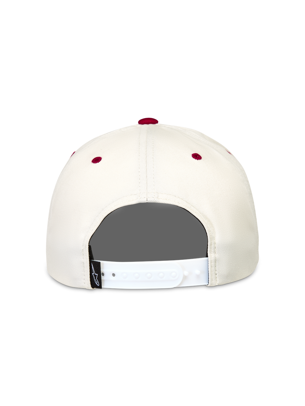 Alpinestars Stadium Snapback Chapéu, boné branco sujo e vermelho com vista traseira e fecho snapback ajustável.