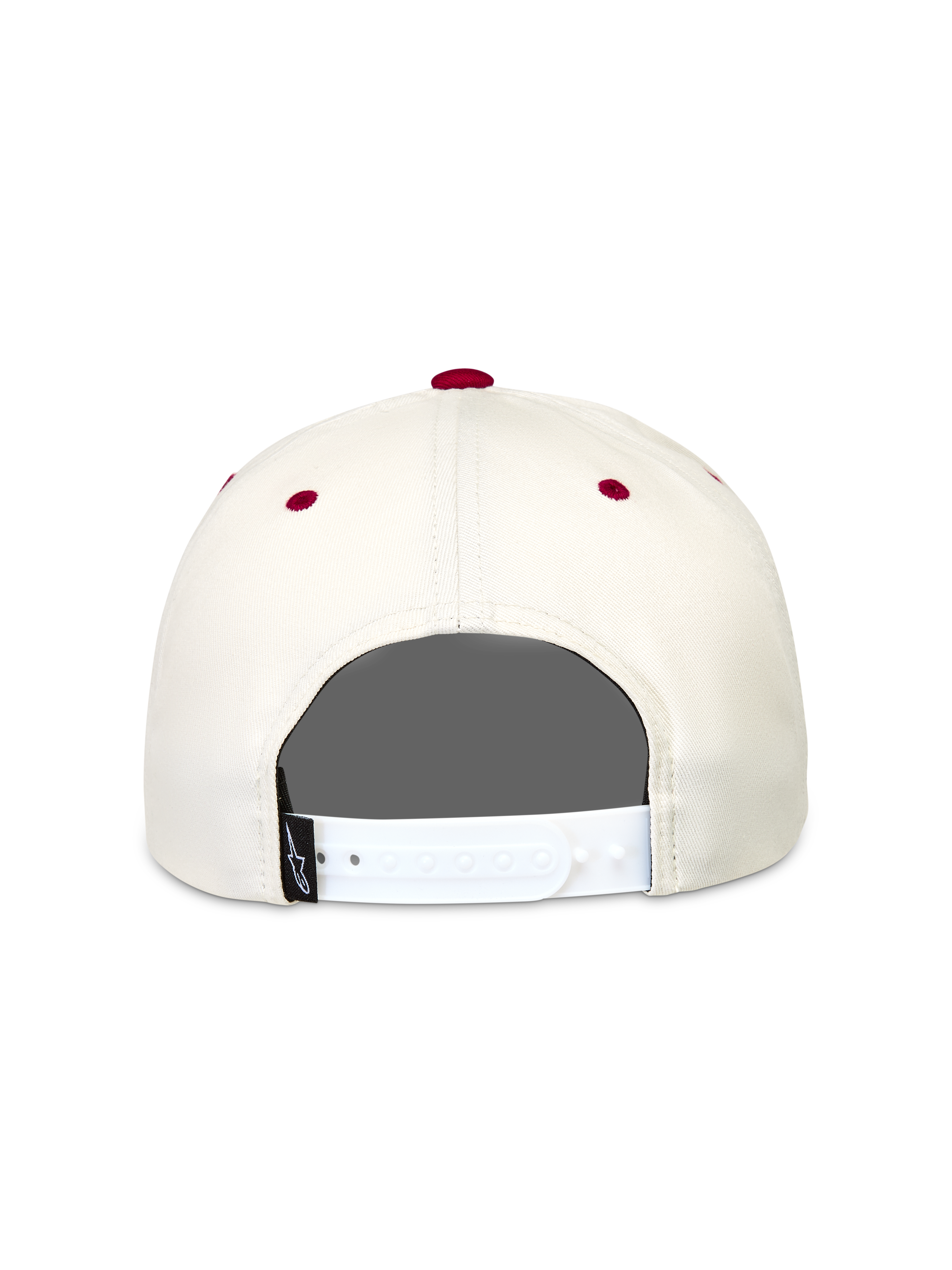 Alpinestars Stadium Snapback Chapéu, boné branco sujo e vermelho com vista traseira e fecho snapback ajustável.