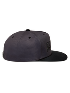 Alpinestars Stadium Snapback Hat, side view of a flat bill sportswear cap in Dark Gray and Black with a structured crown.
