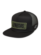 Alpinestars Ten Boné Trucker, boné preto com patch bordado em verde, logótipo lateral branco e rede traseira.