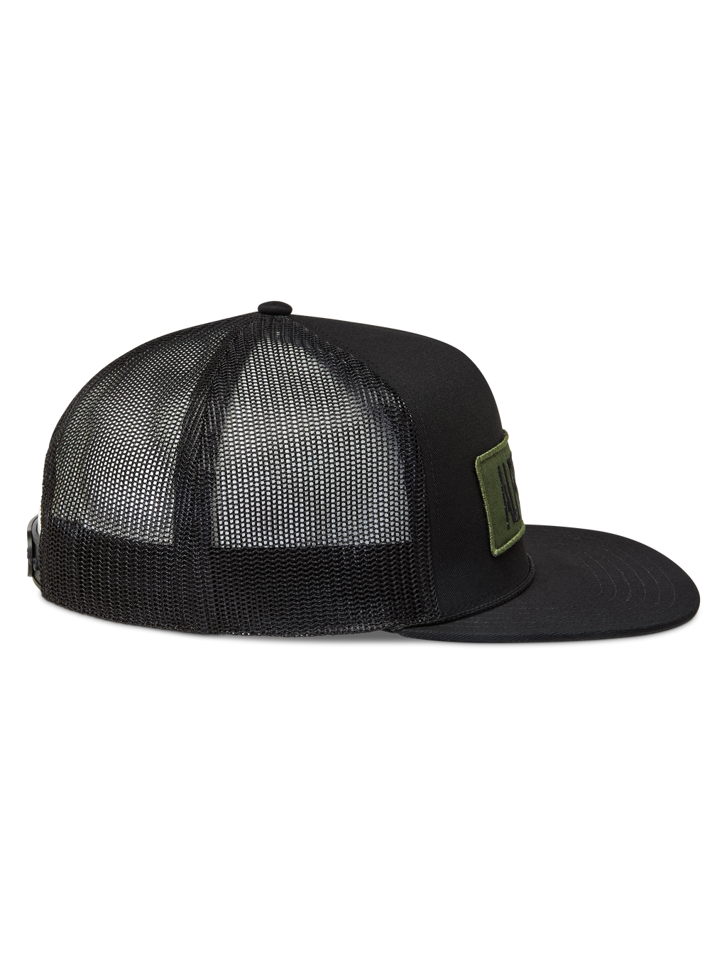 Alpinestars Ten boné trucker, boné preto com malha respirável na parte traseira, aba plana e patch de logótipo verde.