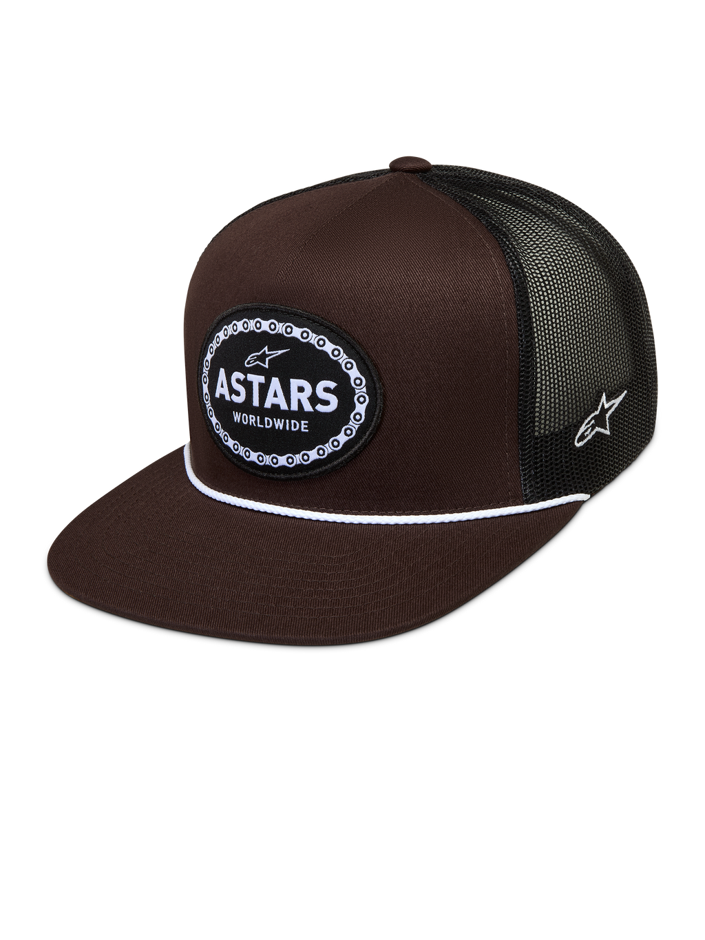 Alpinestars Hotlink Boné trucker, castanho e preto com malha traseira, aba plana e patch tecido com logótipo Astars.
