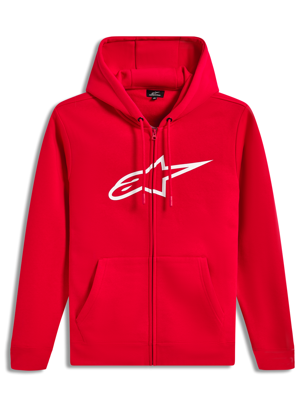 Alpinestars Ageless Zip V3 Hoodie, casaco com capuz vermelho e branco com fecho frontal e logótipo no peito.