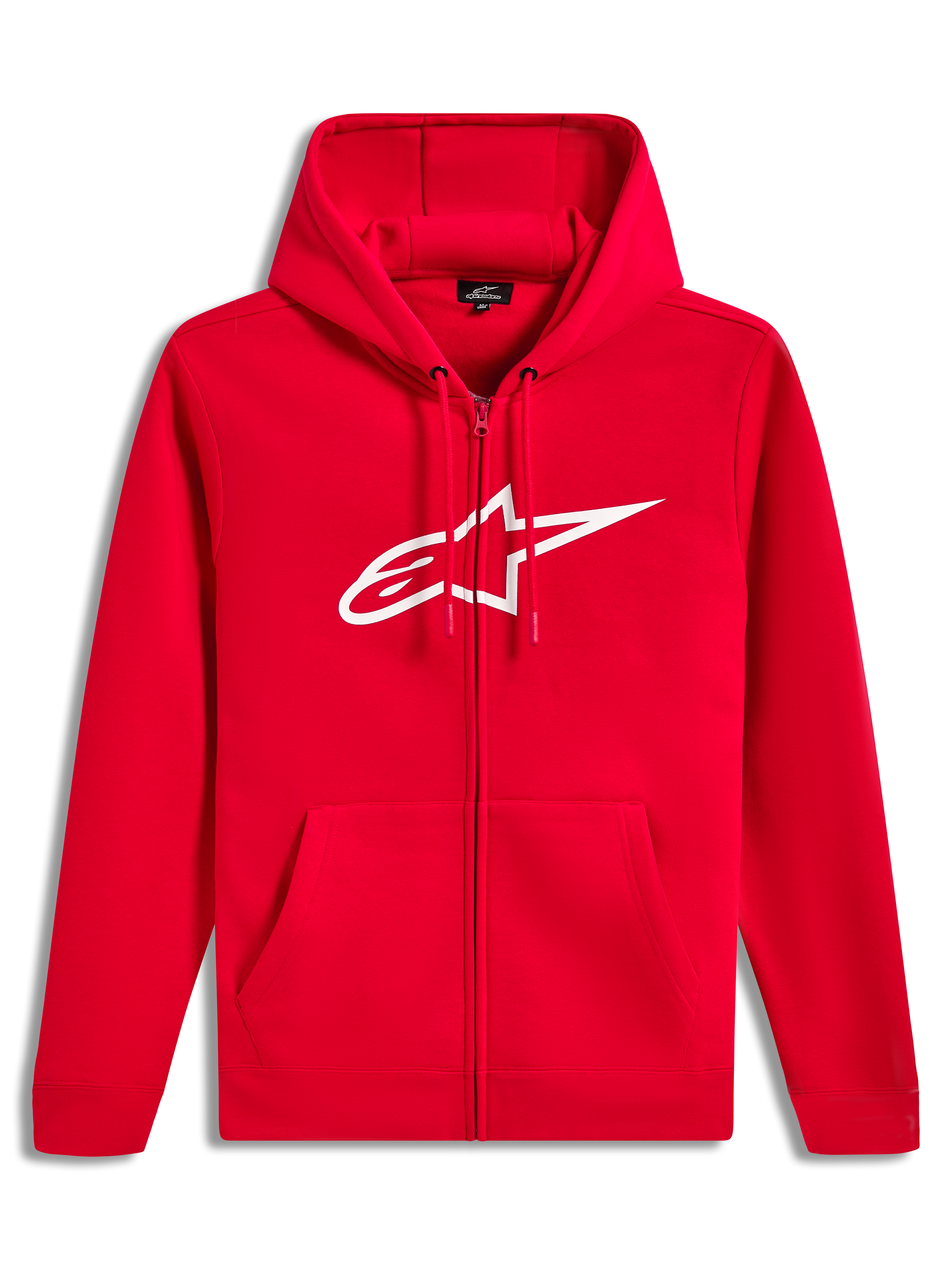 Alpinestars Ageless Zip V3 Hoodie, casaco com capuz vermelho e branco com fecho frontal e logótipo no peito.