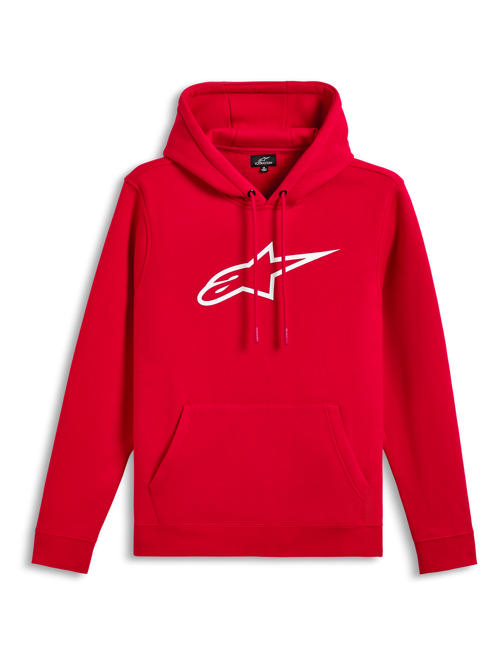Alpinestars Ageless V3 Hoodie, vermelho com logótipo bordado branco, camisola de lã com capuz, capuz com cordão, bolso canguru, streetwear casual inspirado no desporto motorizado