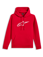 Alpinestars Ageless V3 Hoodie, vermelho com logótipo bordado branco, camisola de lã com capuz, capuz com cordão, bolso canguru, streetwear casual inspirado no desporto motorizado