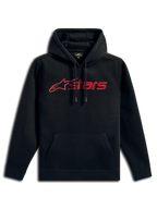 Alpinestars Blaze V3 Hoodie, streetwear casual, preto com logótipo linear vermelho, capuz com cordão, bolso canguru frontal, mangas compridas, design moderno inspirado no desporto motorizado