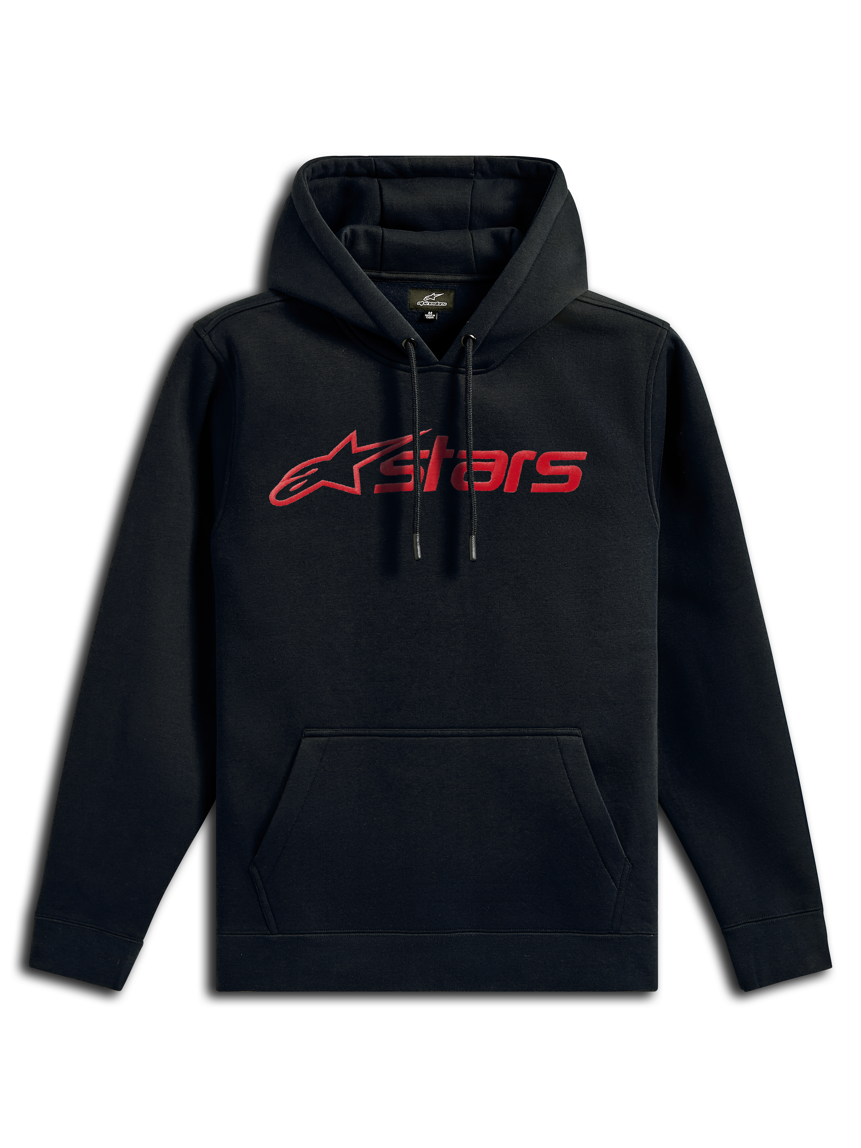 Alpinestars Blaze V3 Hoodie, streetwear casual, preto com logótipo linear vermelho, capuz com cordão, bolso canguru frontal, mangas compridas, design moderno inspirado no desporto motorizado
