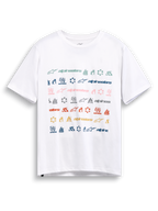 Alpinestars T-Shirt Glyfs CSF, t-shirt de manga curta branca, com impressão gráfica listrada com vários logótipos coloridos na frente, casual sportswear