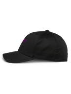 Alpinestars Setting Hat, Black, side profile view, curved bill with structured crown, purple 3D gradation embroidery logo, stretch twill casual baseball cap